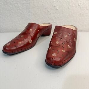 Pikolinos Granada Floral Cut-Out Red Leather Clogs Slip-On Loafer EUR 39